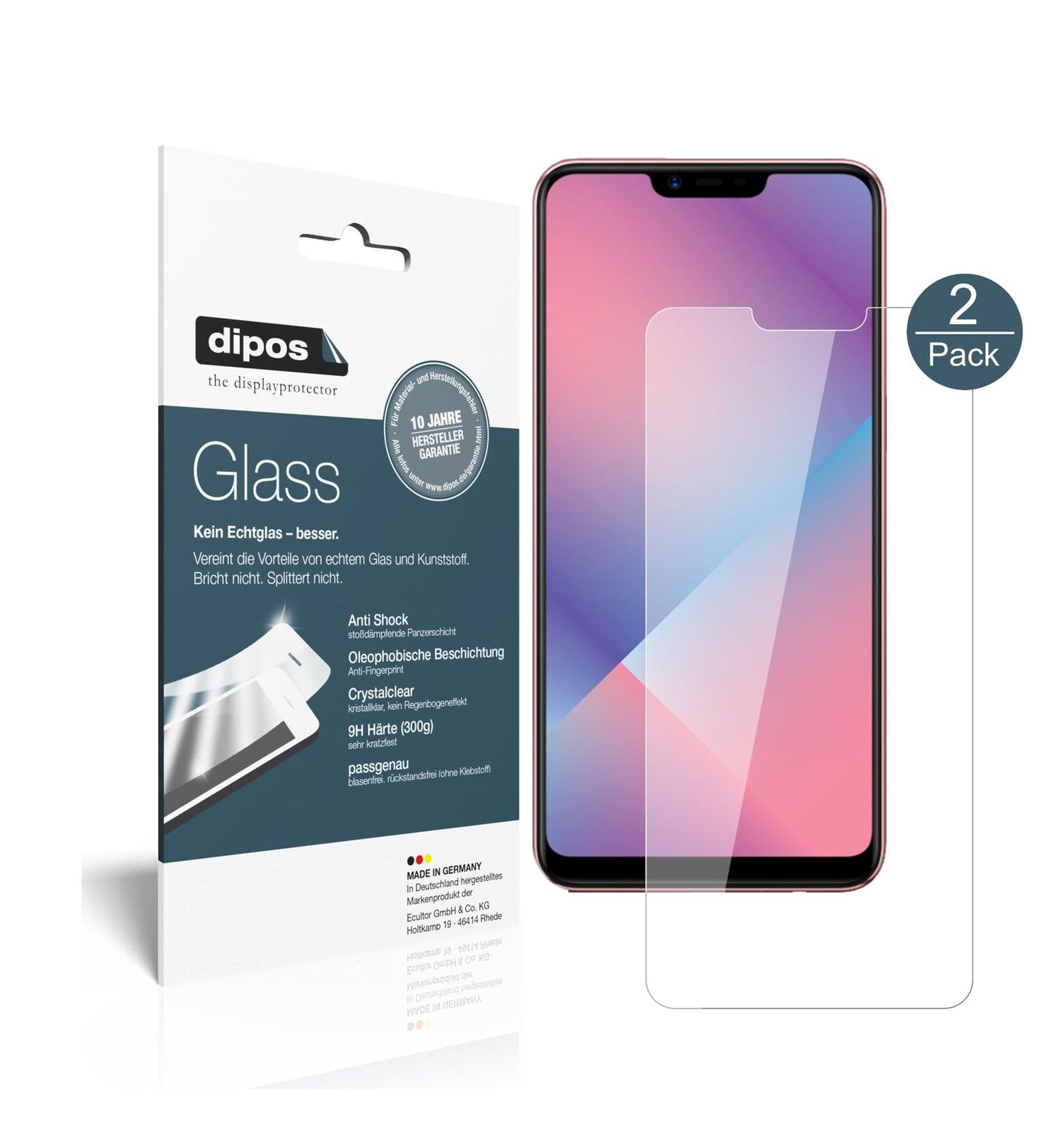 Klare Displayschutzfolie von dipos passend für Oppo A5, 9H kratzfest und blasenfrei montiert
