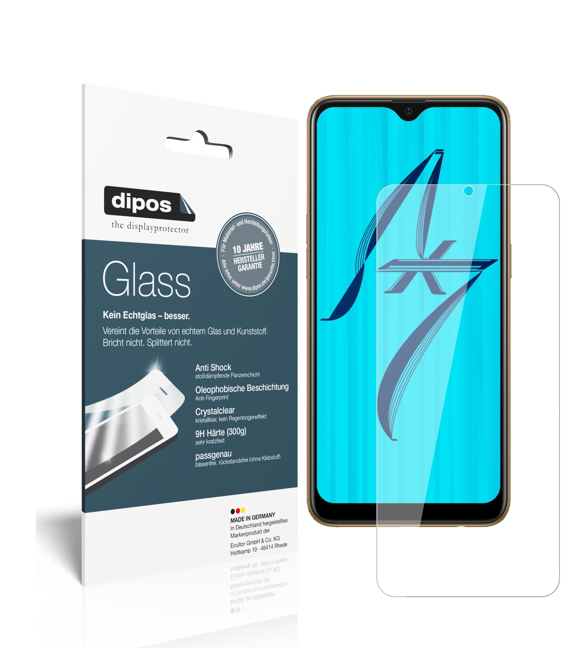 Klare Displayschutzfolie von dipos passend für Oppo AX7 Pro, 9H kratzfest und blasenfrei montiert