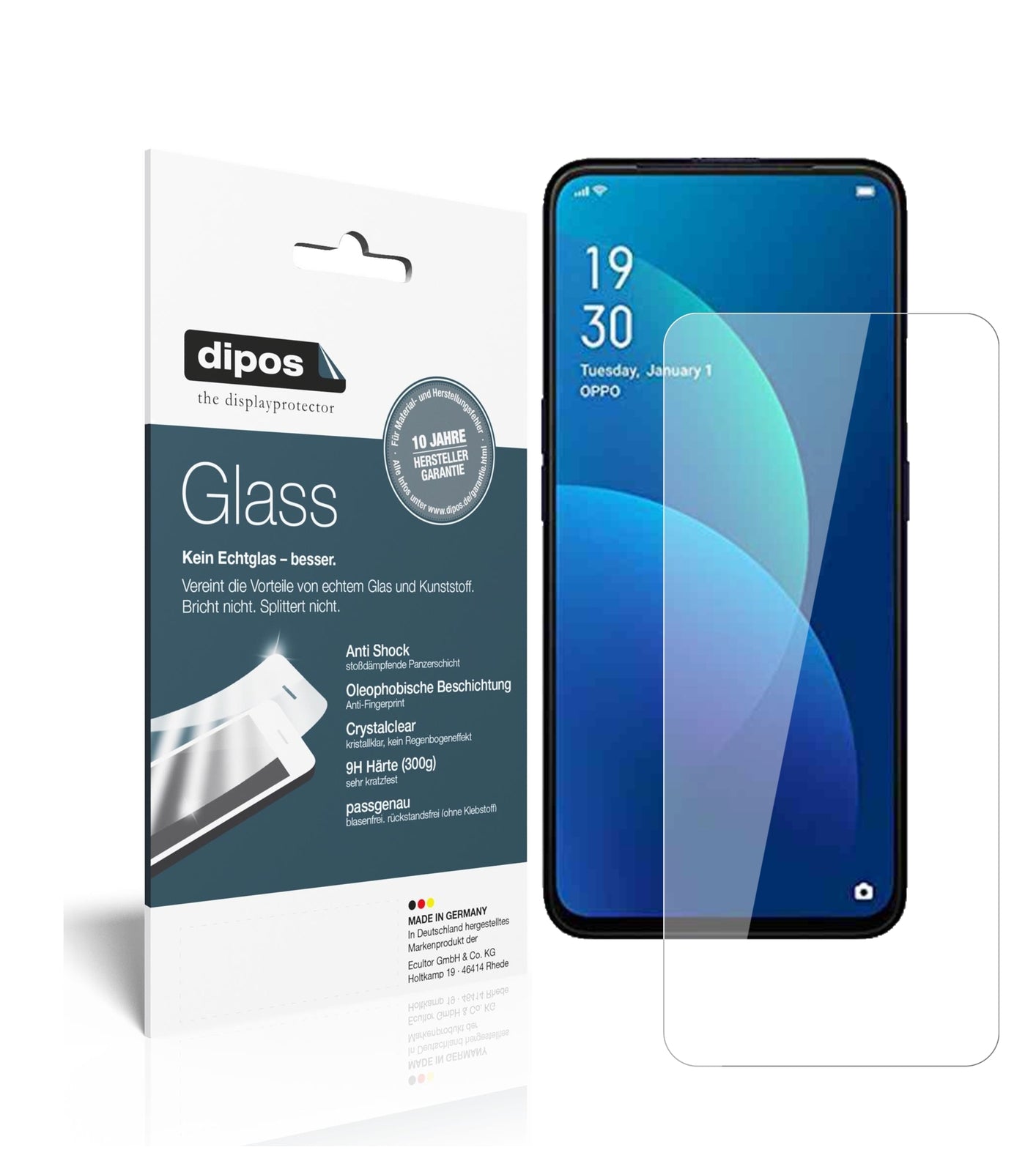 Klare Displayschutzfolie von dipos passend für Oppo F11, 9H kratzfest und blasenfrei montiert