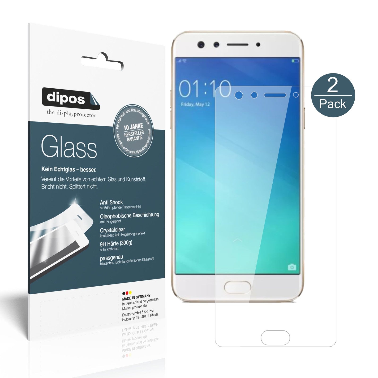 Klare Displayschutzfolie von dipos passend für Oppo F3, 9H kratzfest und blasenfrei montiert