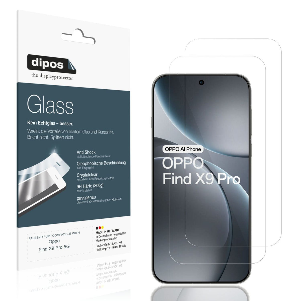 Klare Displayschutzfolie von dipos passend für Oppo Find X9 Pro 5G, 9H kratzfest und blasenfrei montiert