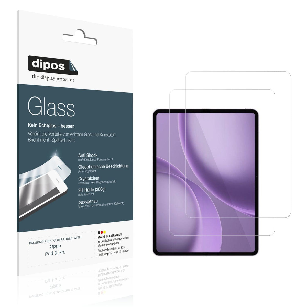 Klare Displayschutzfolie von dipos passend für Oppo Pad 5 Pro, 9H kratzfest und blasenfrei montiert