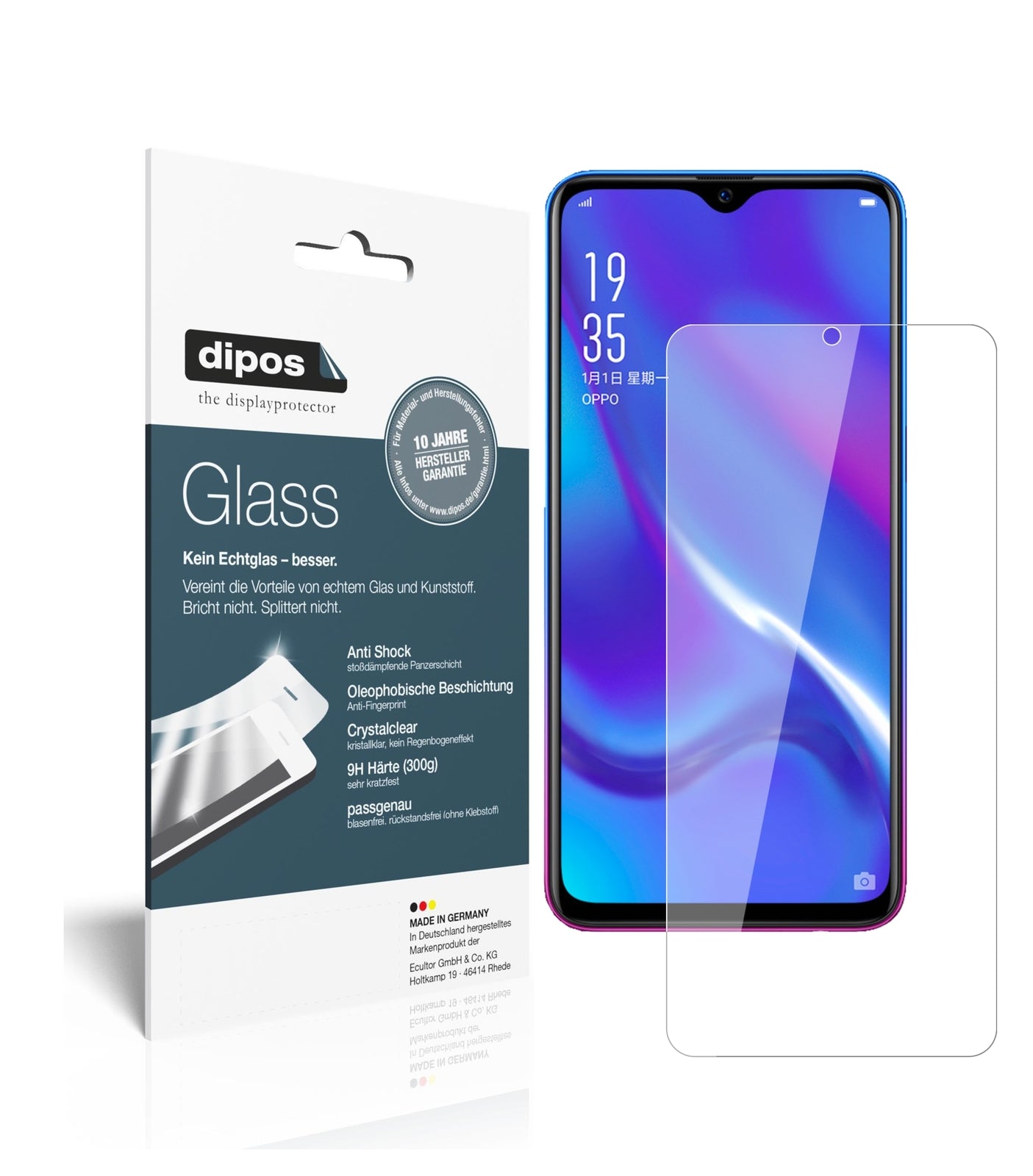 Klare Displayschutzfolie von dipos passend für Oppo RX17 Neo Pro, 9H kratzfest und blasenfrei montiert