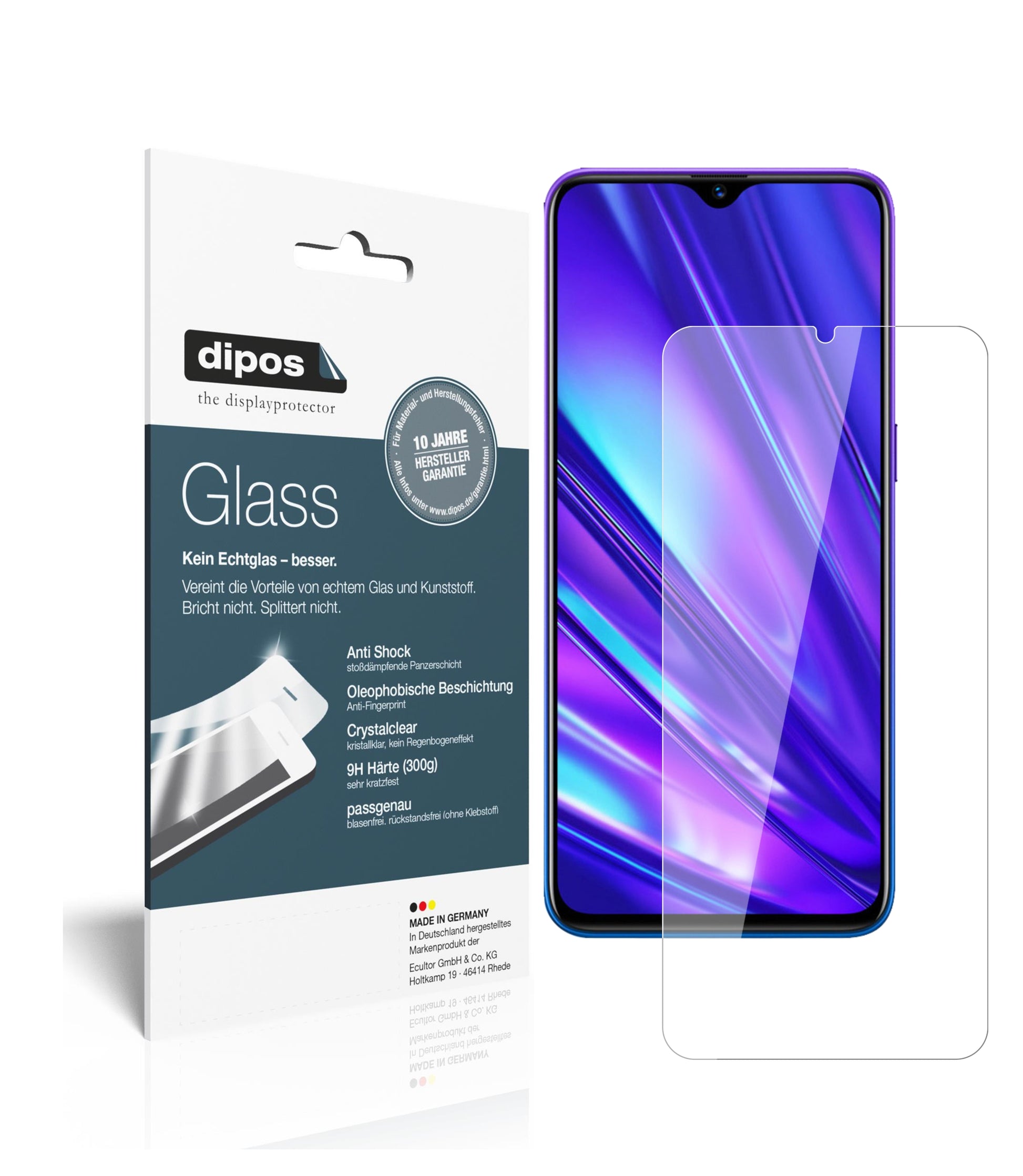 Klare Displayschutzfolie von dipos passend für Oppo Realme 5s, 9H kratzfest und blasenfrei montiert