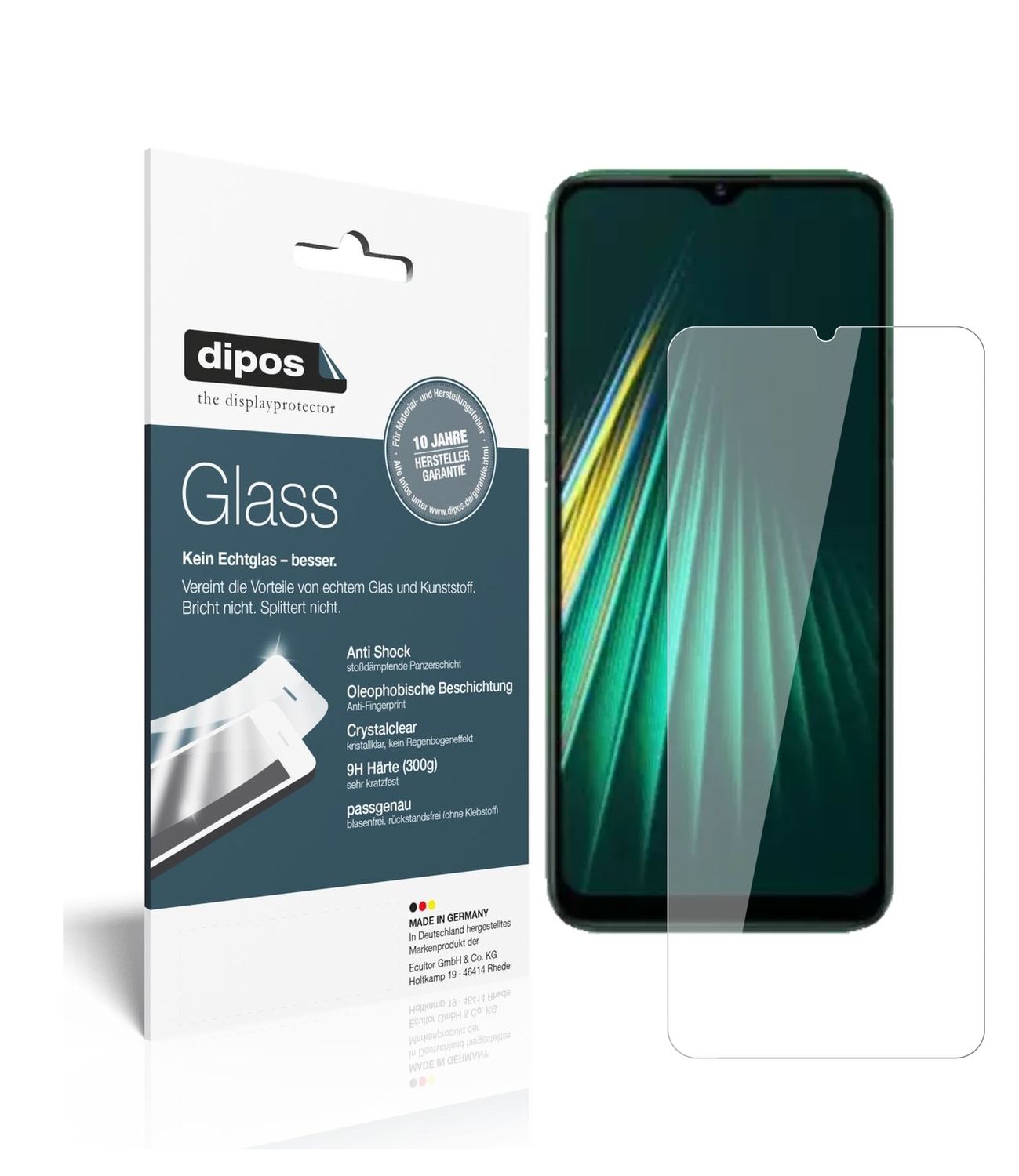 Klare Displayschutzfolie von dipos passend für Oppo Realme 5i, 9H kratzfest und blasenfrei montiert