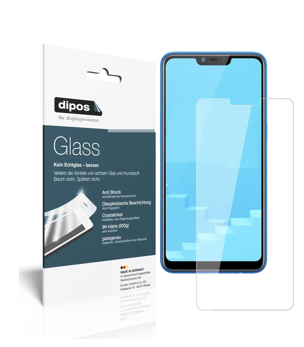 Klare Displayschutzfolie von dipos passend für Oppo Realme C1, 9H kratzfest und blasenfrei montiert