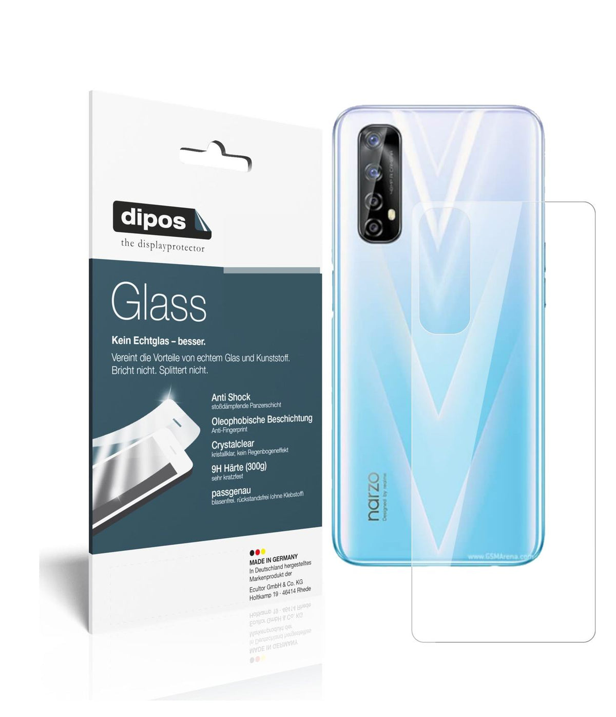 Klare Displayschutzfolie von dipos passend für Oppo Realme Narzo 20 Pro Rückseite, 9H kratzfest und blasenfrei montiert
