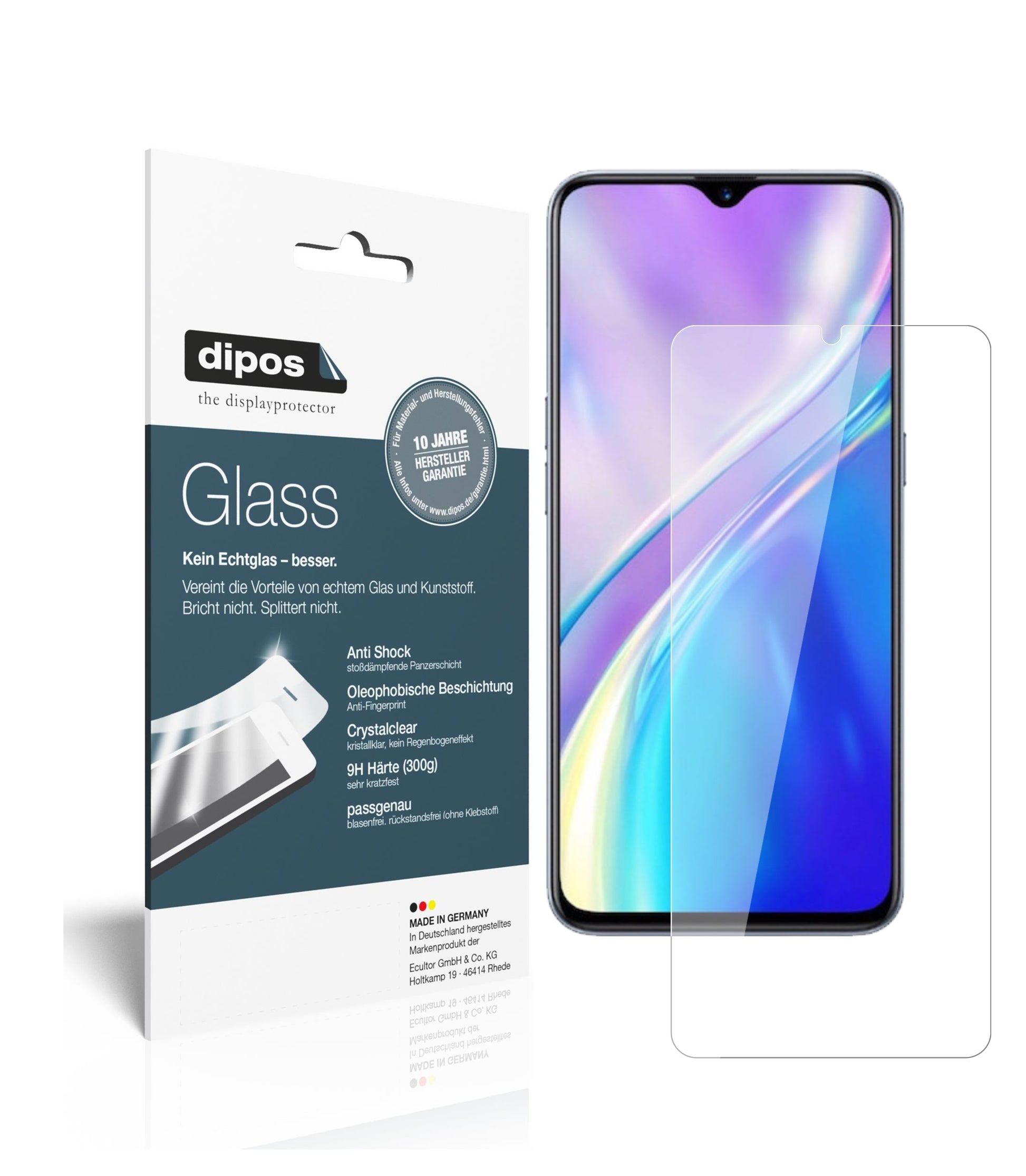 Klare Displayschutzfolie von dipos passend für Oppo Realme XT, 9H kratzfest und blasenfrei montiert