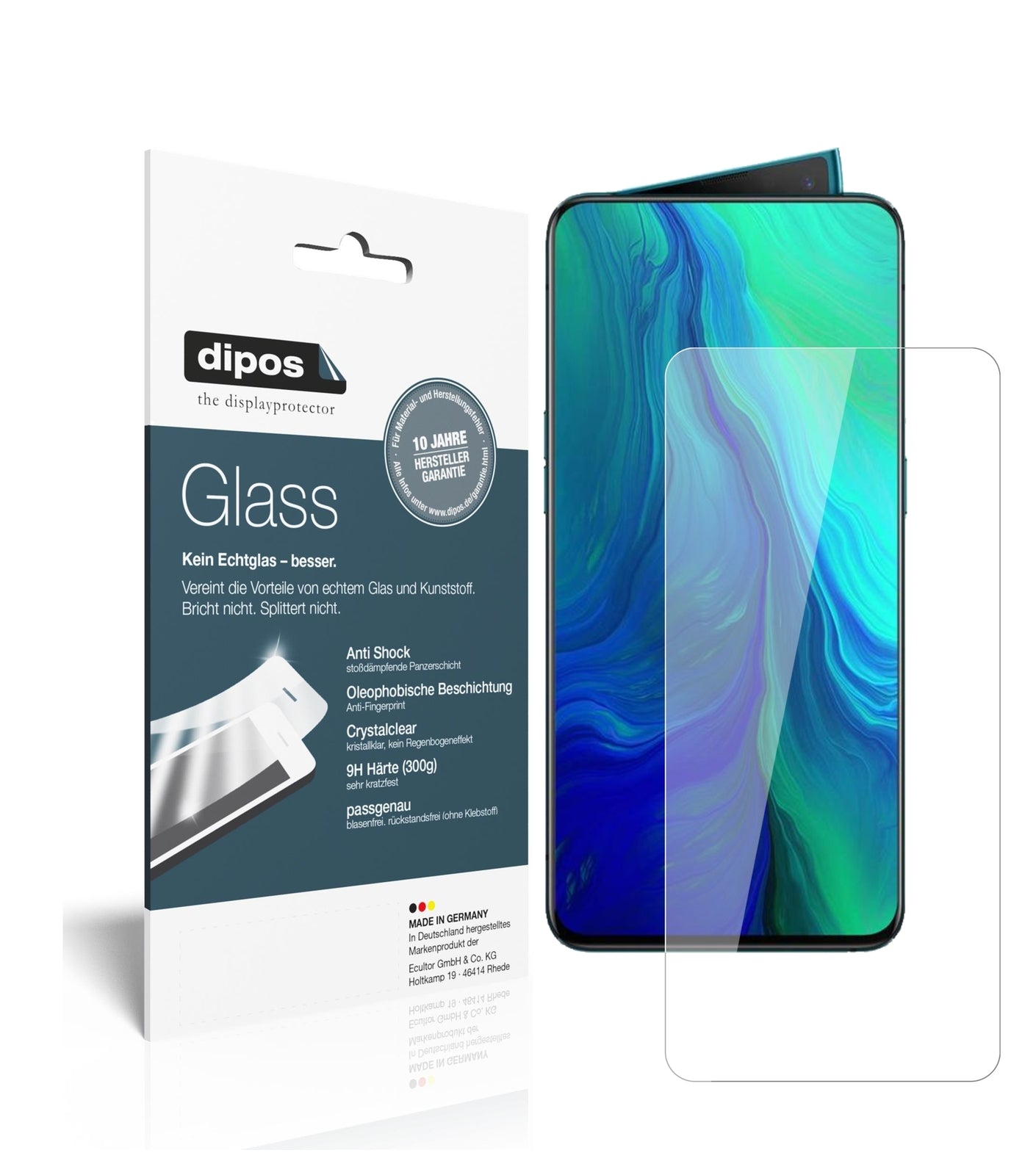 Klare Displayschutzfolie von dipos passend für Oppo Reno 10X Zoom, 9H kratzfest und blasenfrei montiert