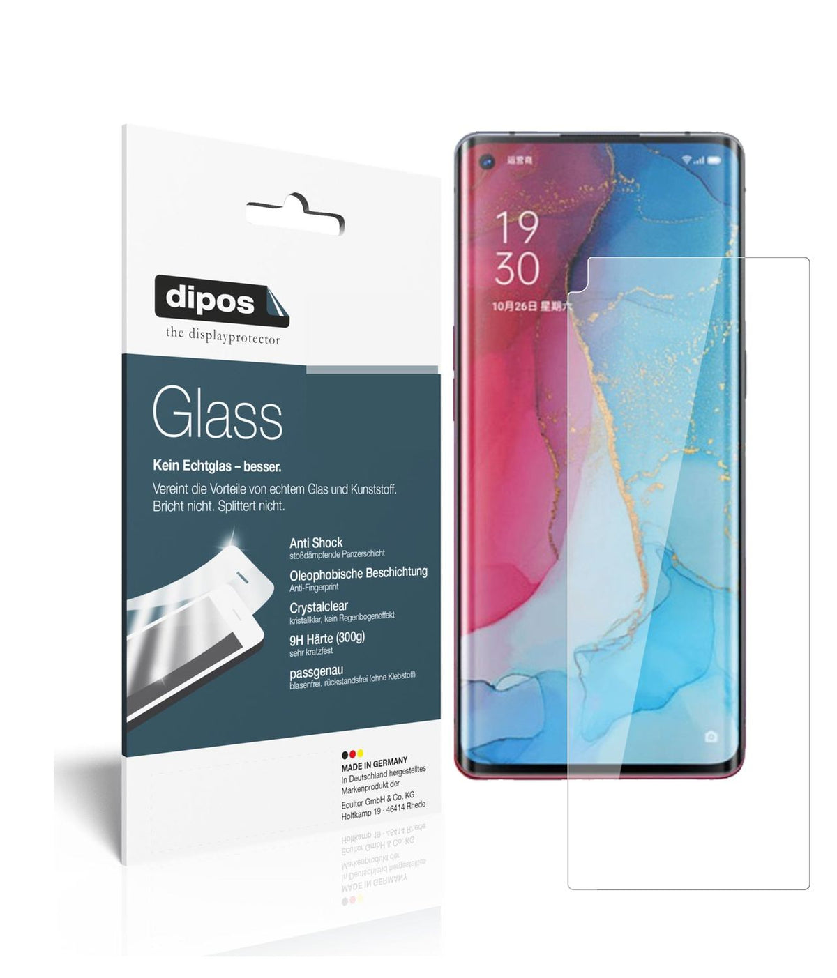 Klare Displayschutzfolie von dipos passend für Oppo Reno3 Pro 5G, 9H kratzfest und blasenfrei montiert