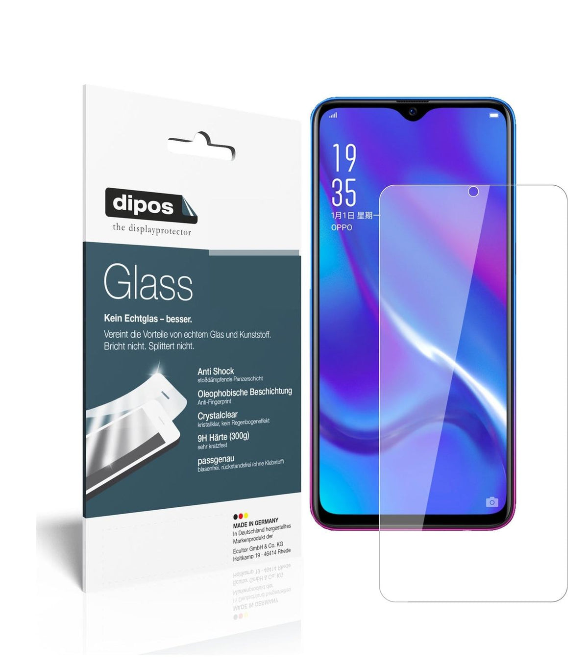 Klare Displayschutzfolie von dipos passend für Oppo K1, 9H kratzfest und blasenfrei montiert