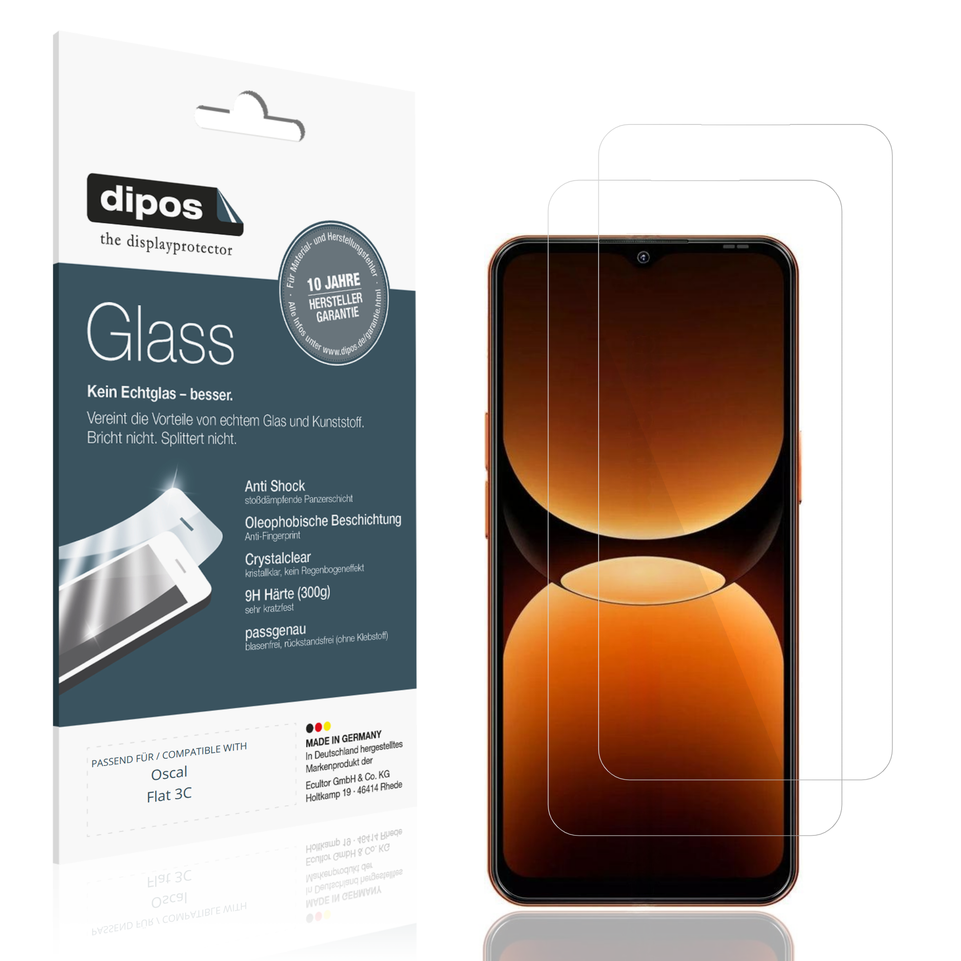 Klare Displayschutzfolie von dipos passend für Oscal Flat 3C, 9H kratzfest und blasenfrei montiert