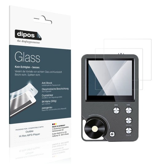 Klare Displayschutzfolie von dipos passend für Ouitble Hi Res MP3-Player, 9H kratzfest und blasenfrei montiert