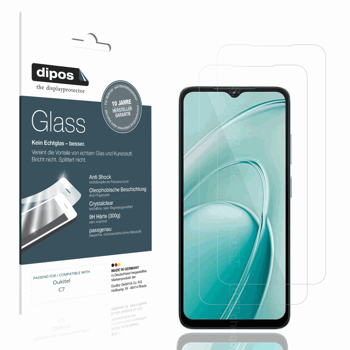 Klare Displayschutzfolie von dipos passend f�r Oukitel C7, 9H kratzfest und blasenfrei montiert