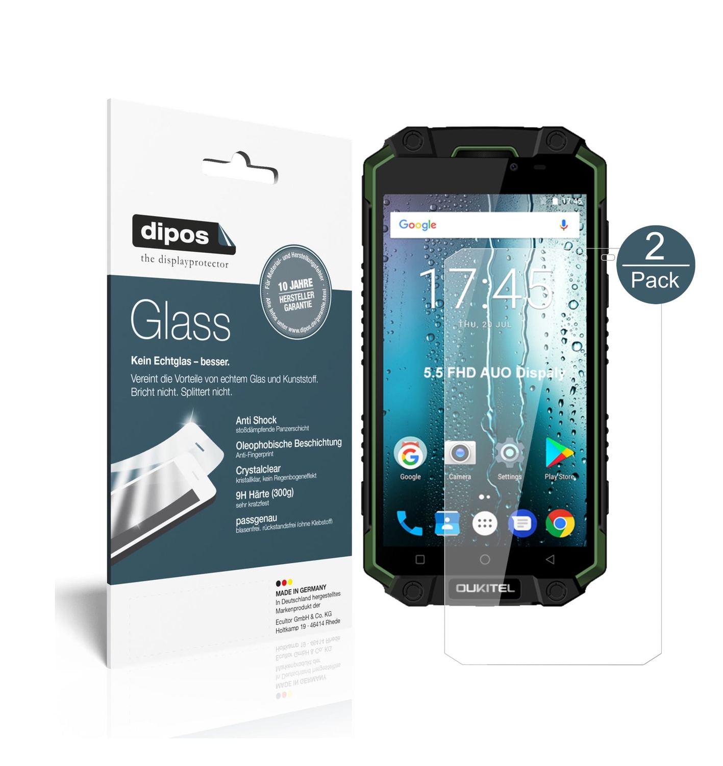 Klare Displayschutzfolie von dipos passend für Oukitel K10000 Max, 9H kratzfest und blasenfrei montiert