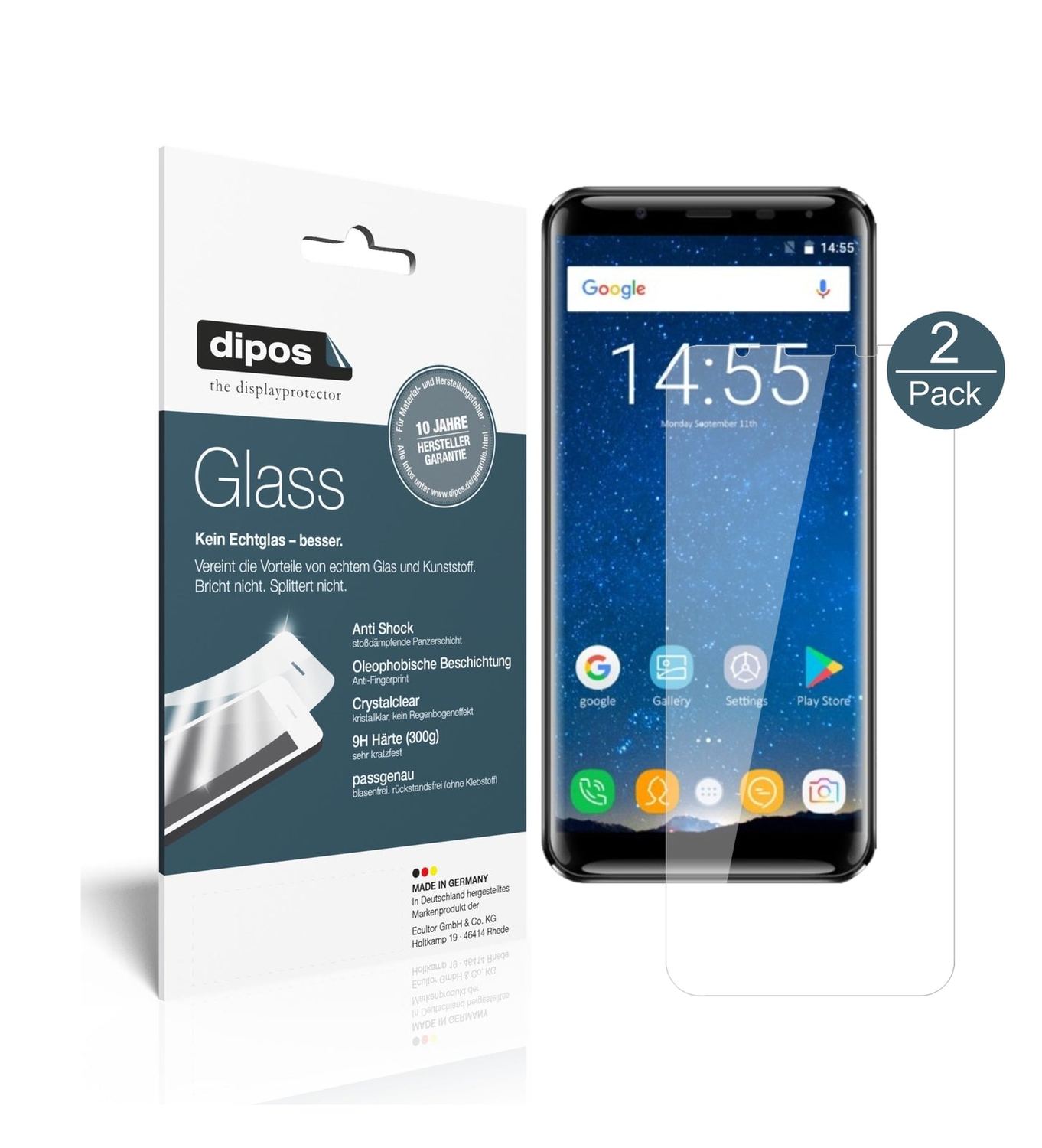 Klare Displayschutzfolie von dipos passend für Oukitel K5000, 9H kratzfest und blasenfrei montiert