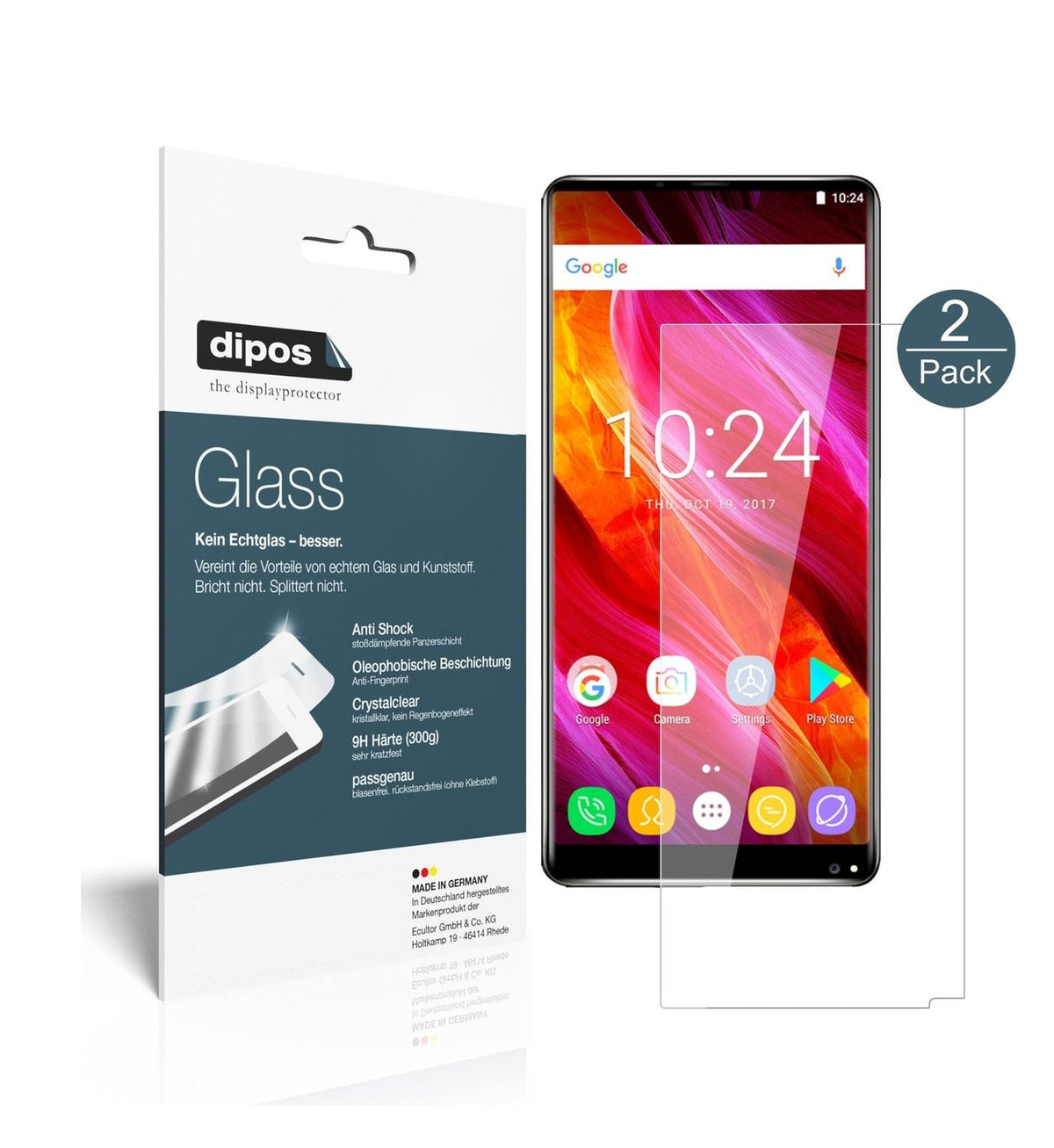 Klare Displayschutzfolie von dipos passend für Oukitel Mix 2, 9H kratzfest und blasenfrei montiert
