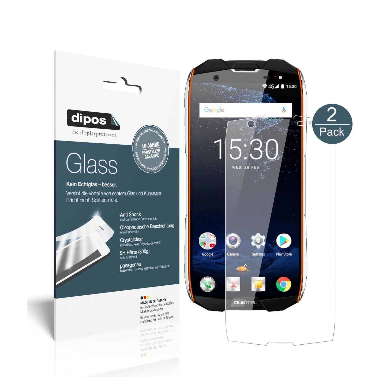 Klare Displayschutzfolie von dipos passend für Oukitel WP5000, 9H kratzfest und blasenfrei montiert