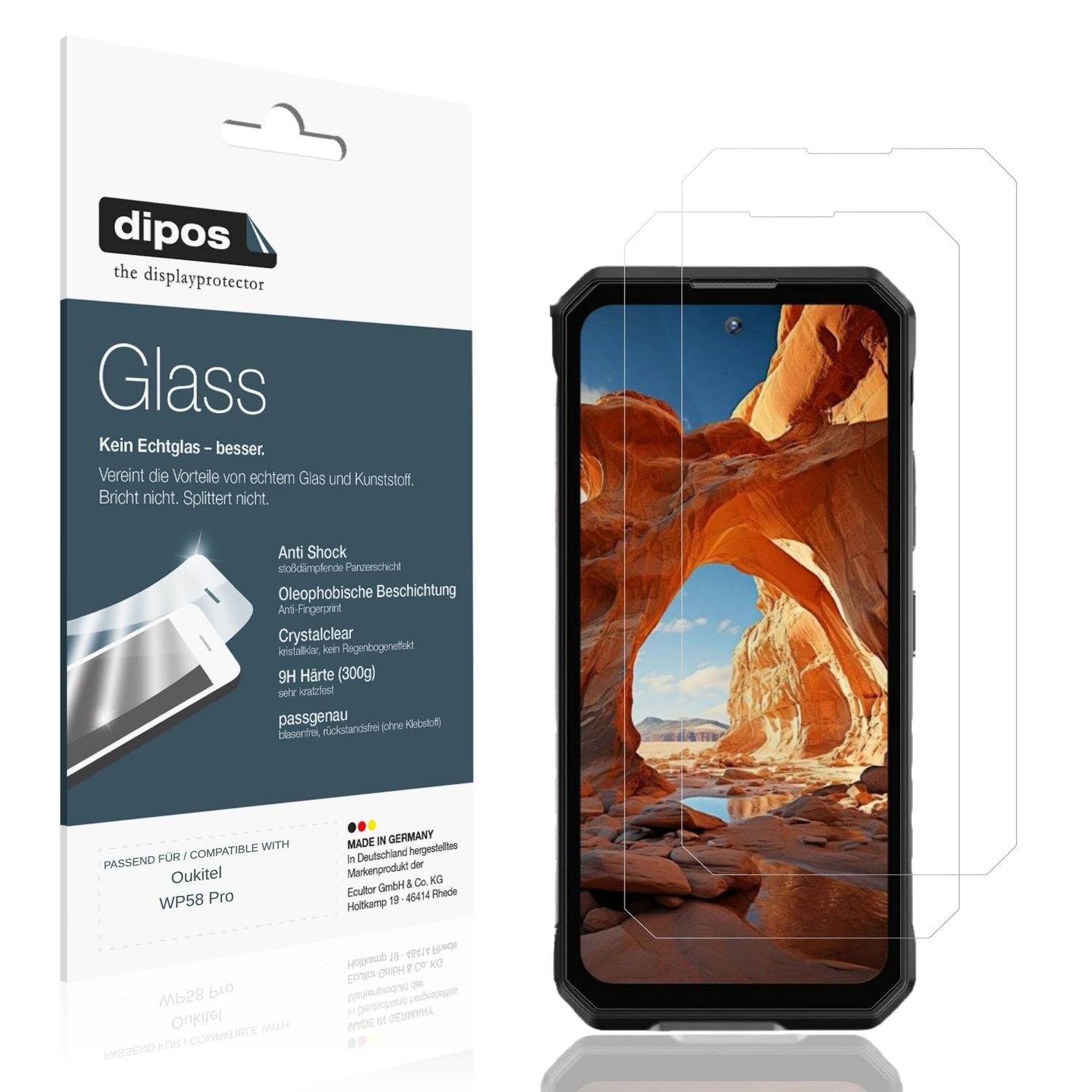 Klare Displayschutzfolie von dipos passend für Oukitel WP58 Pro, 9H kratzfest und blasenfrei montiert
