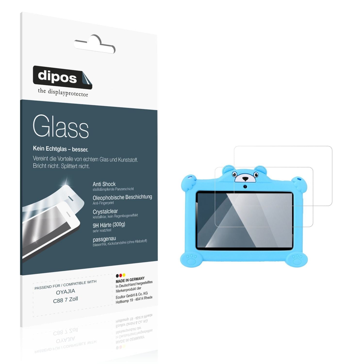Klare Displayschutzfolie von dipos passend für OYAJIA C88 7 Zoll, 9H kratzfest und blasenfrei montiert