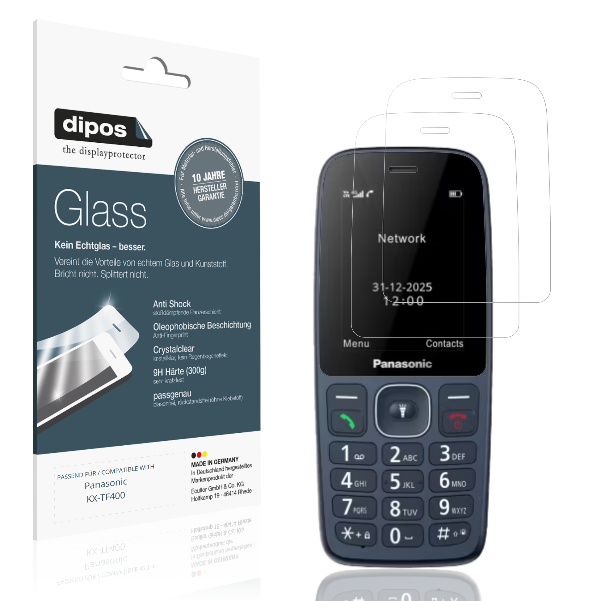 Klare Displayschutzfolie von dipos passend für Panasonic KX-TF400, 9H kratzfest und blasenfrei montiert