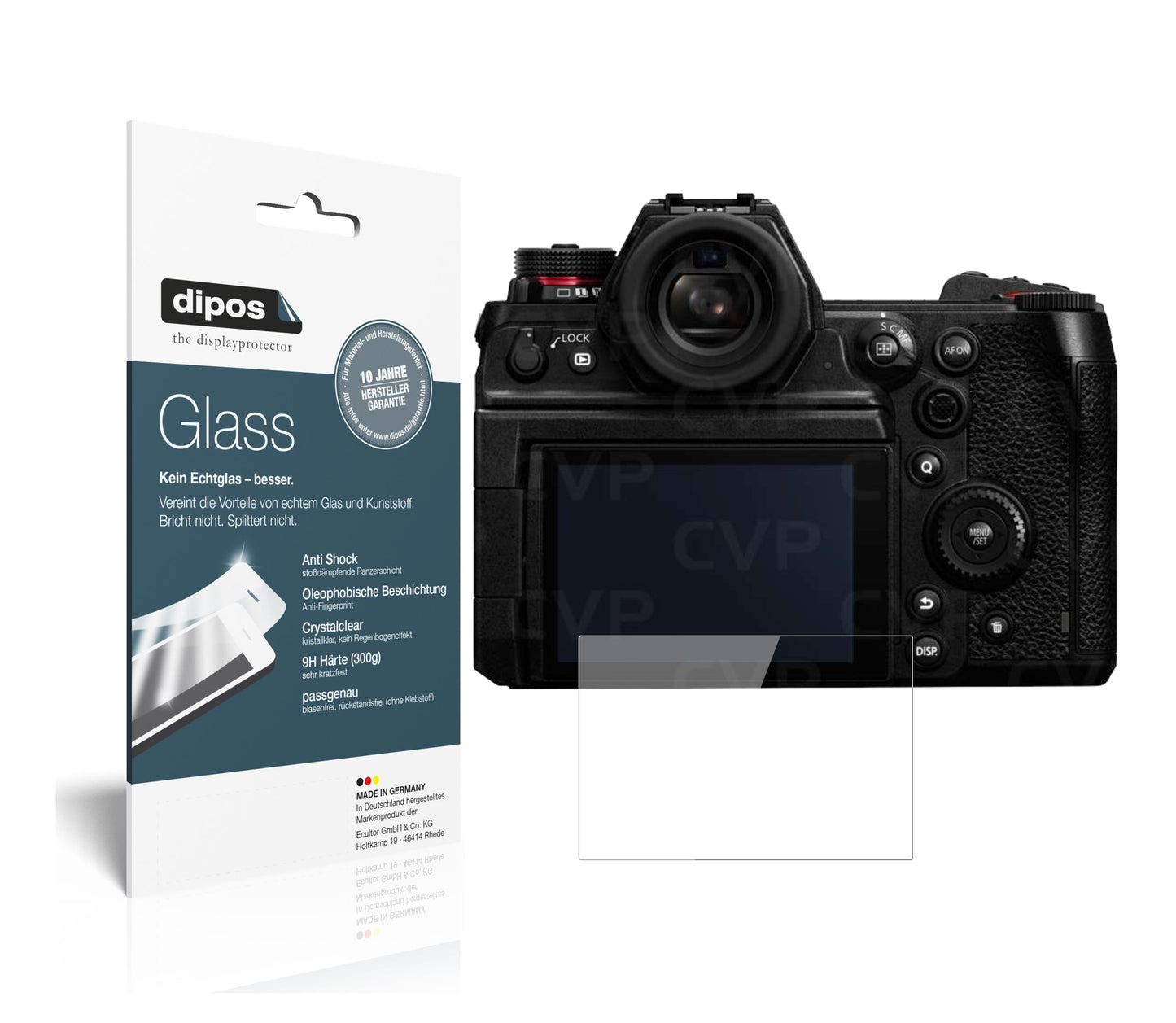 Klare Displayschutzfolie von dipos passend für Panasonic Lumix DC-S1H, 9H kratzfest und blasenfrei montiert