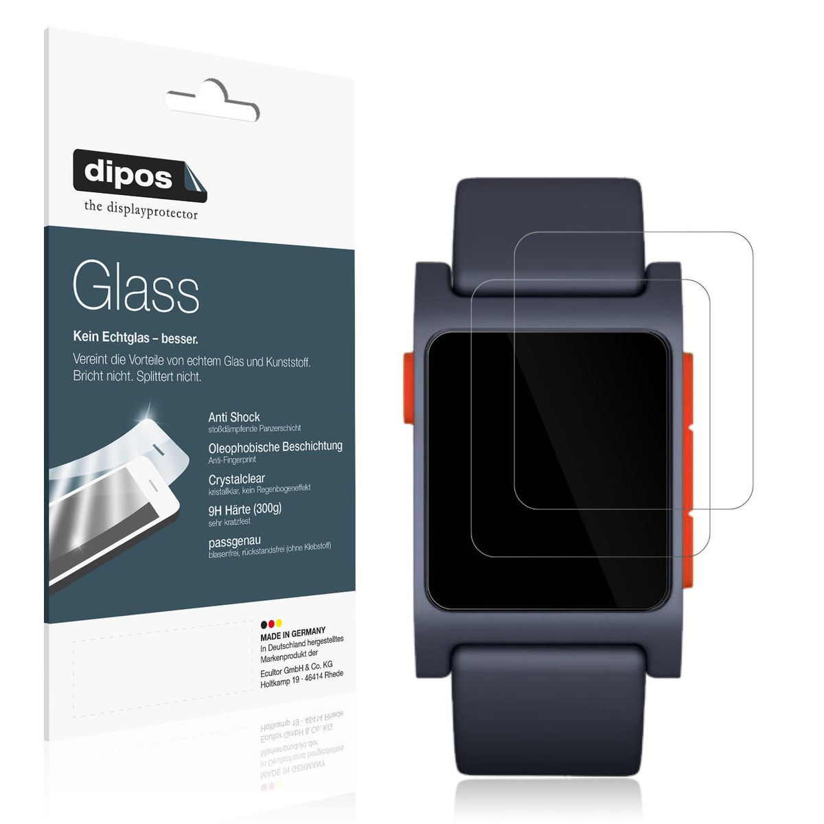 Klare Displayschutzfolie von dipos passend für Pebble 2, 9H kratzfest und blasenfrei montiert