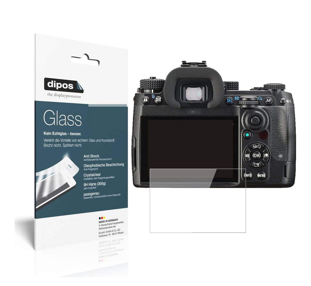Klare Displayschutzfolie von dipos passend für Pentax K-3 III, 9H kratzfest und blasenfrei montiert