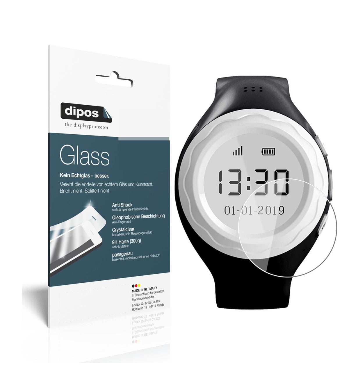 Klare Displayschutzfolie von dipos passend für Pingonaut Kidswatch 2019, 9H kratzfest und blasenfrei montiert