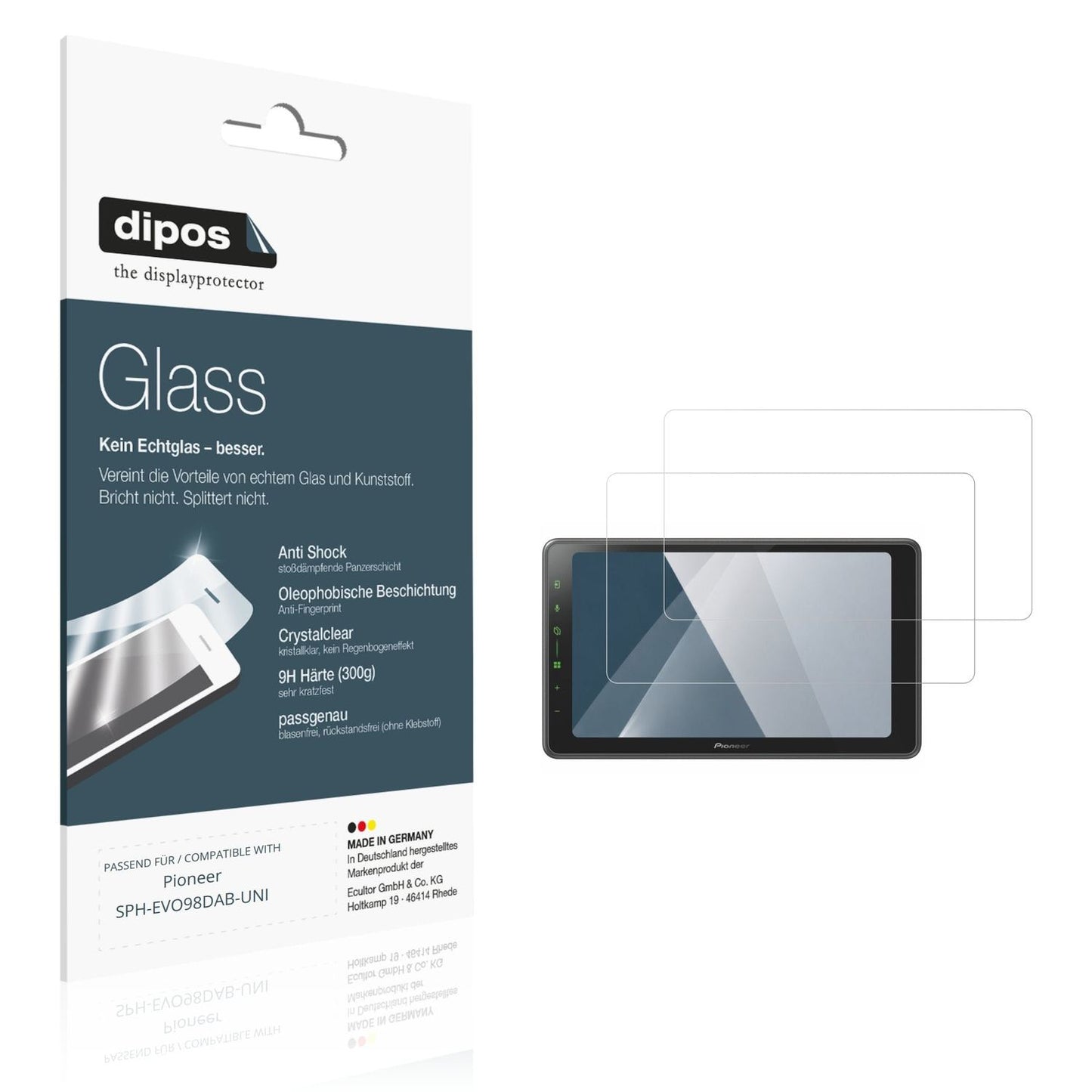 Klare Displayschutzfolie von dipos passend für Pioneer SPH-EVO98DAB-UNI, 9H kratzfest und blasenfrei montiert