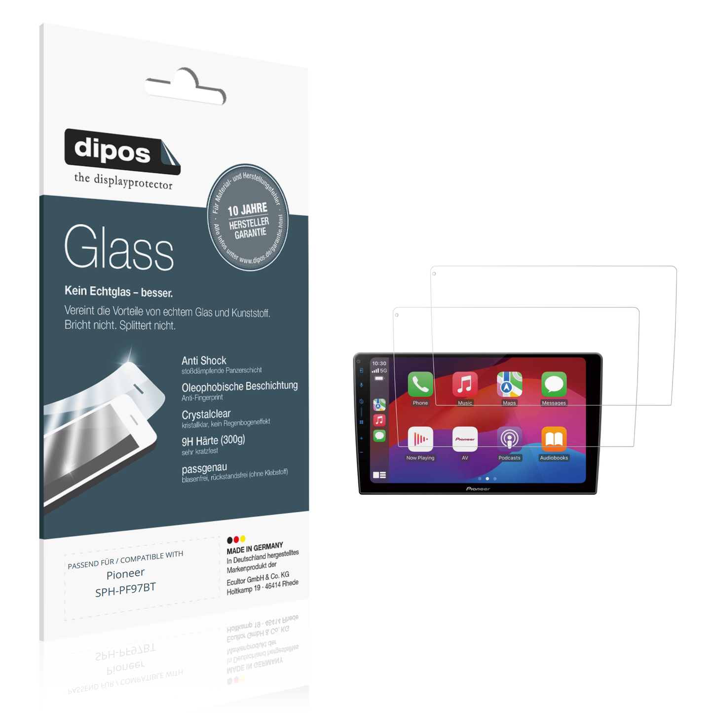 Klare Displayschutzfolie von dipos passend für Pioneer SPH-PF97BT, 9H kratzfest und blasenfrei montiert