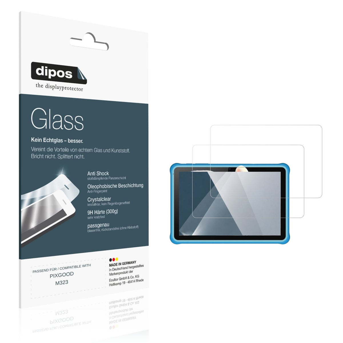 Klare Displayschutzfolie von dipos passend für PIXGOOD M323, 9H kratzfest und blasenfrei montiert