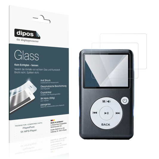 Klare Displayschutzfolie von dipos passend für PlayerPure 5X MP3-Player, 9H kratzfest und blasenfrei montiert