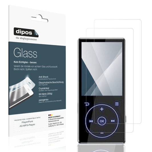 Klare Displayschutzfolie von dipos passend für PlayerPure A3 MP3-Player, 9H kratzfest und blasenfrei montiert