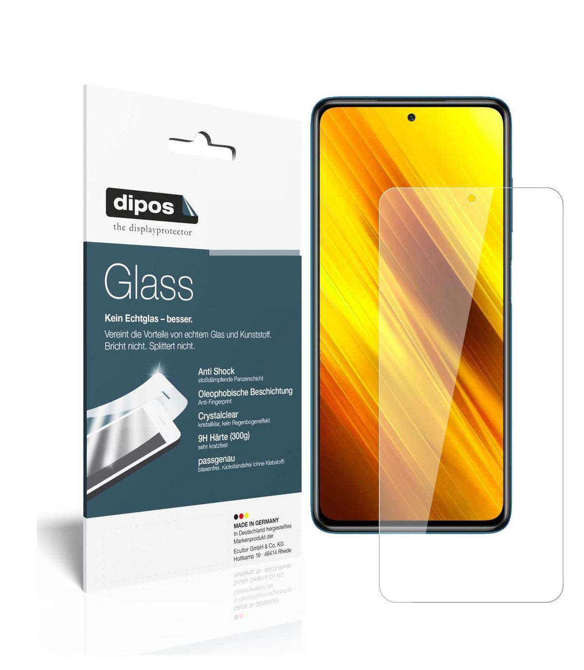 Klare Displayschutzfolie von dipos passend für Poco X3 NFC, 9H kratzfest und blasenfrei montiert