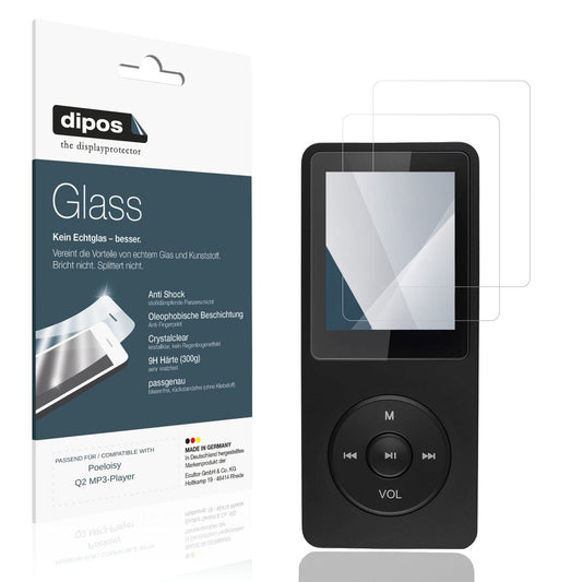 Klare Displayschutzfolie von dipos passend für Poeloisy Q2 MP3-Player, 9H kratzfest und blasenfrei montiert