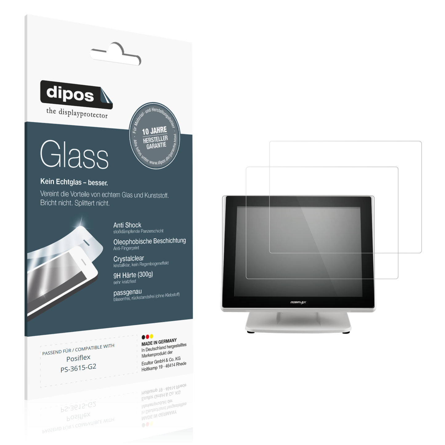 Klare Displayschutzfolie von dipos passend für Posiflex PS-3615-G2, 9H kratzfest und blasenfrei montiert