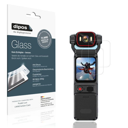 Klare Displayschutzfolie von dipos passend für Pudet Luo LMA8 Action Cam, 9H kratzfest und blasenfrei montiert
