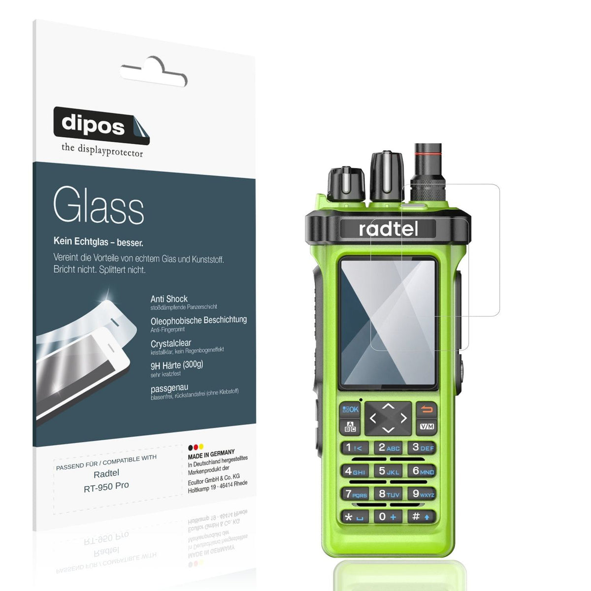 Klare Displayschutzfolie von dipos passend für Radtel RT-950 Pro, 9H kratzfest und blasenfrei montiert