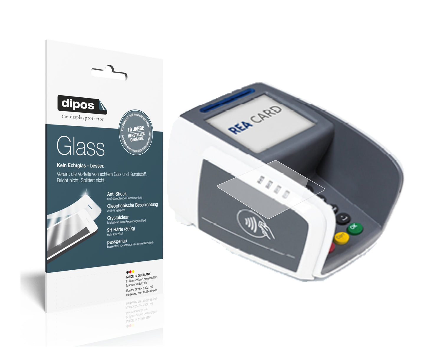 Klare Displayschutzfolie von dipos passend für REA CARD T7 pro touch, 9H kratzfest und blasenfrei montiert