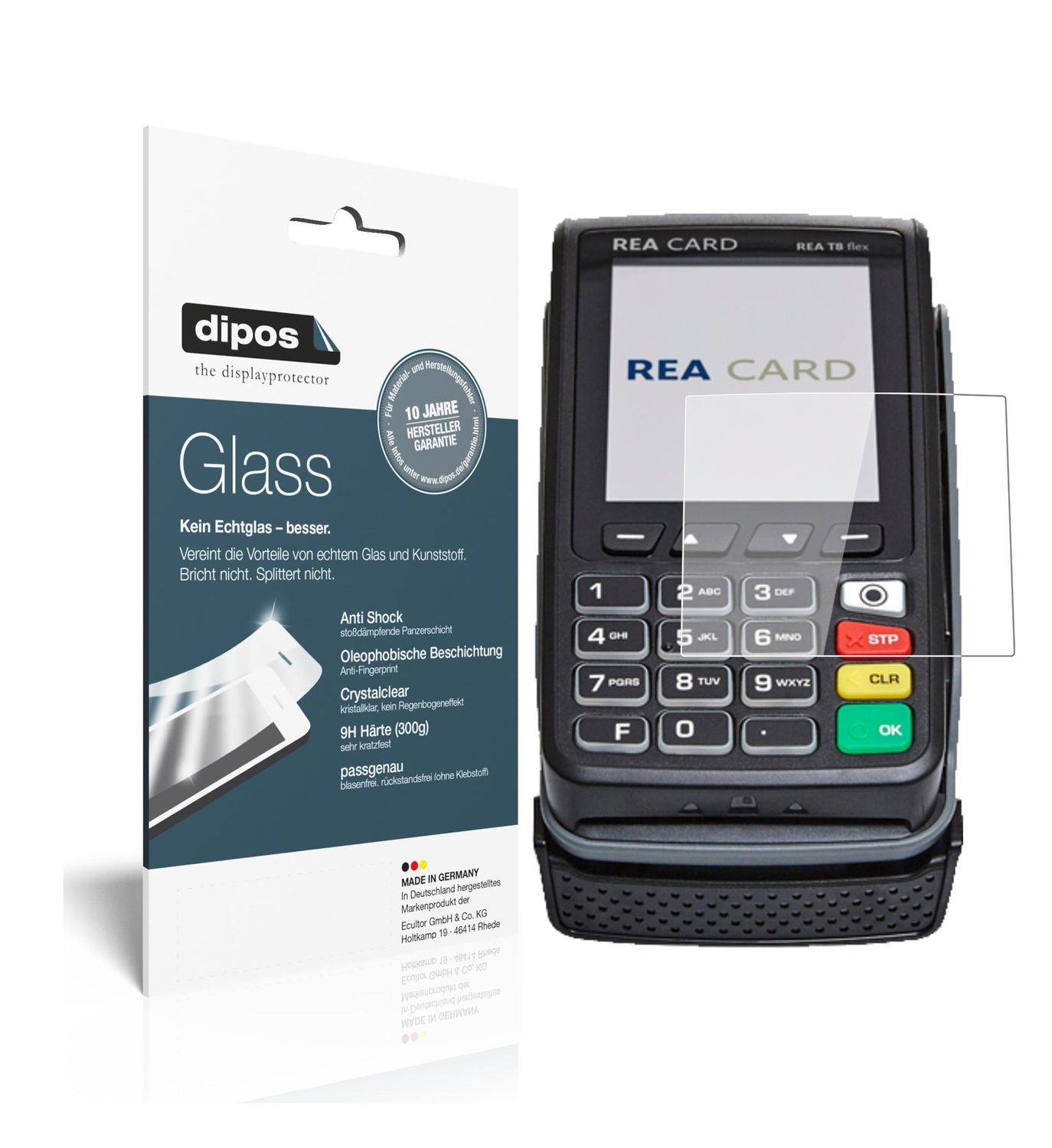 Klare Displayschutzfolie von dipos passend für REA CARD T8 flex Terminal, 9H kratzfest und blasenfrei montiert