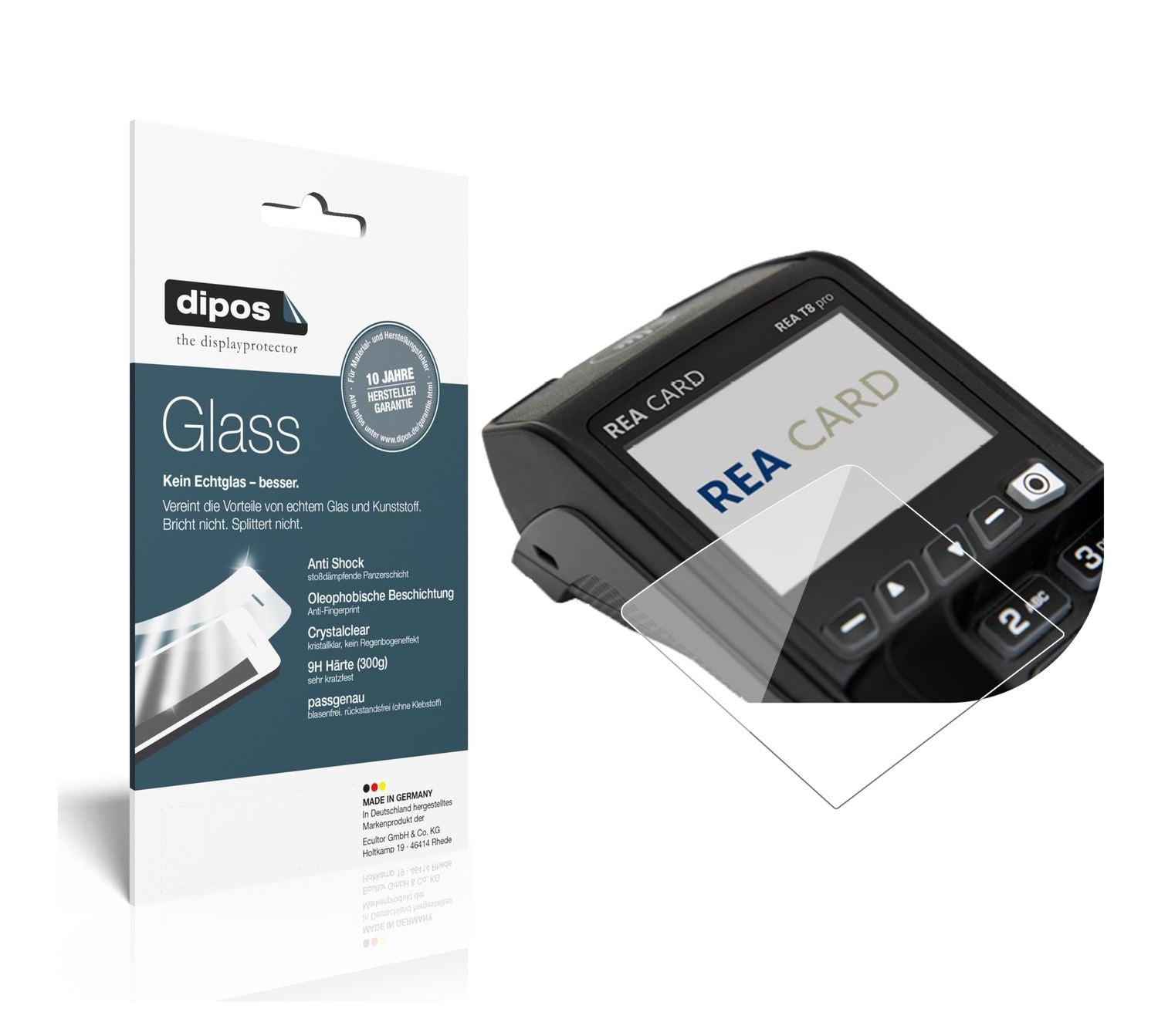 Klare Displayschutzfolie von dipos passend für REA CARD T8 pro Terminal, 9H kratzfest und blasenfrei montiert