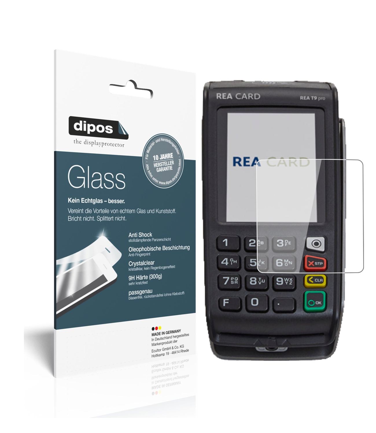 Klare Displayschutzfolie von dipos passend für REA CARD T9 pro Terminal, 9H kratzfest und blasenfrei montiert
