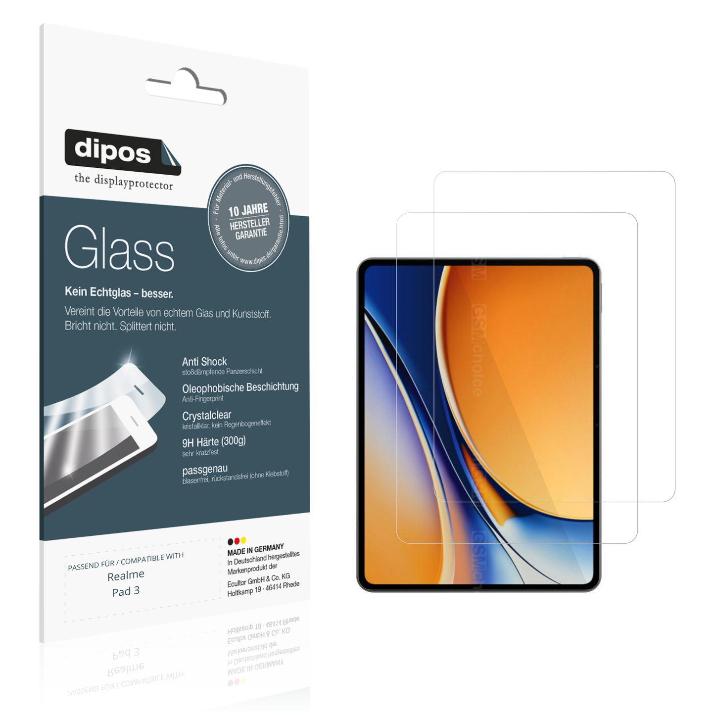 Klare Displayschutzfolie von dipos passend für Realme Pad 3, 9H kratzfest und blasenfrei montiert