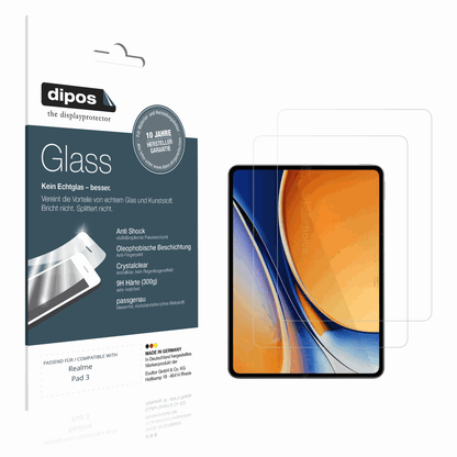 Klare Displayschutzfolie von dipos passend für Realme Pad 3, 9H kratzfest und blasenfrei montiert
