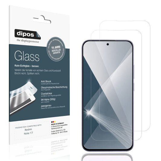 Klare Displayschutzfolie von dipos passend für Redmi Note 17, 9H kratzfest und blasenfrei montiert