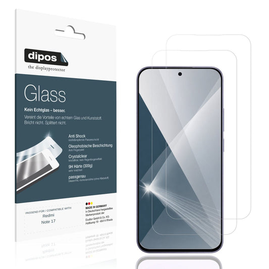 Klare Displayschutzfolie von dipos passend für Redmi Note 17, 9H kratzfest und blasenfrei montiert