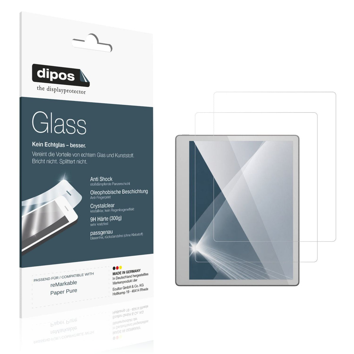 Klare Displayschutzfolie von dipos passend für reMarkable Paper Pure, 9H kratzfest und blasenfrei montiert