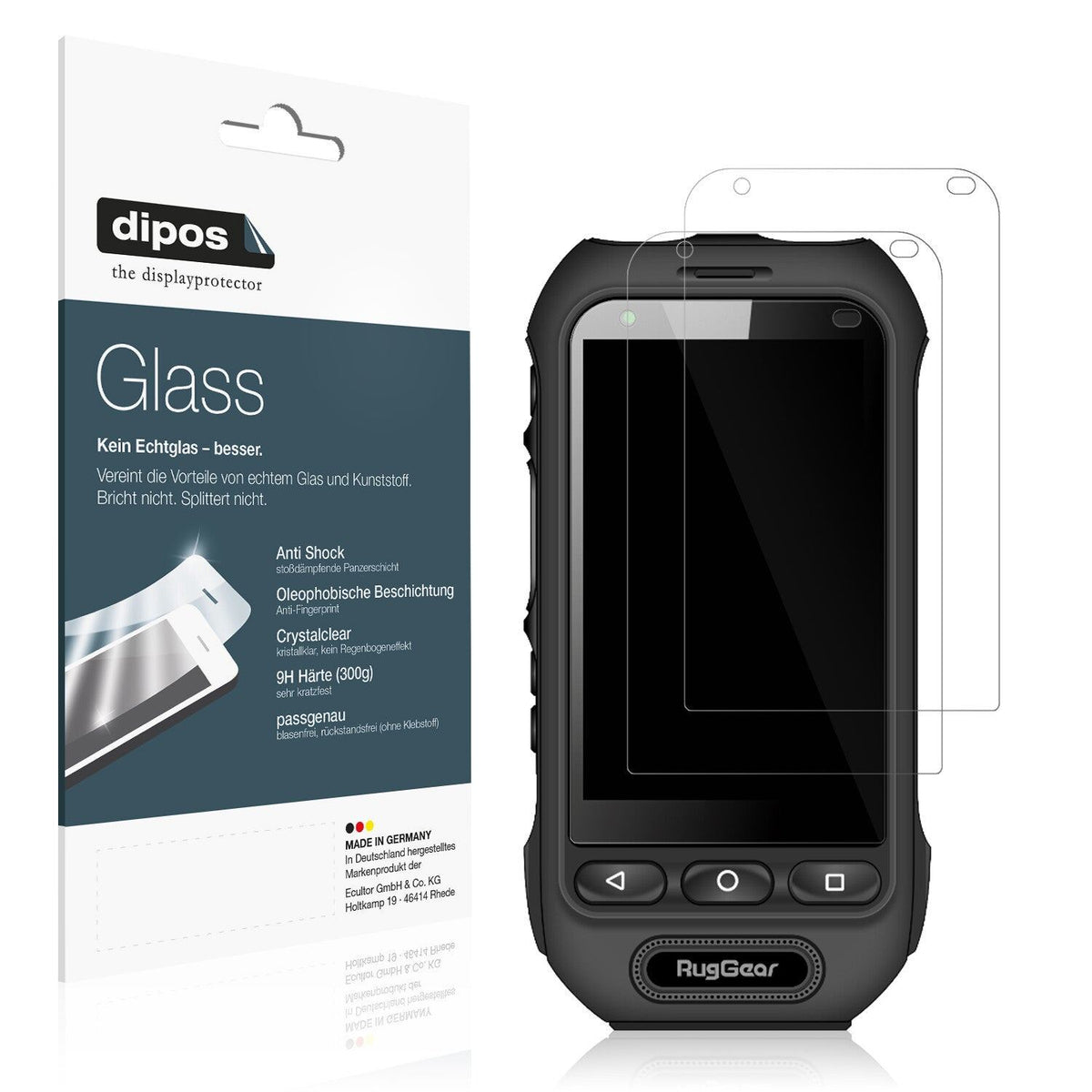 Klare Displayschutzfolie von dipos passend für RugGear RG360, 9H kratzfest und blasenfrei montiert