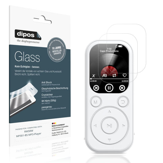 Klare Displayschutzfolie von dipos passend für RWSRW MP301-BS MP3-Player, 9H kratzfest und blasenfrei montiert
